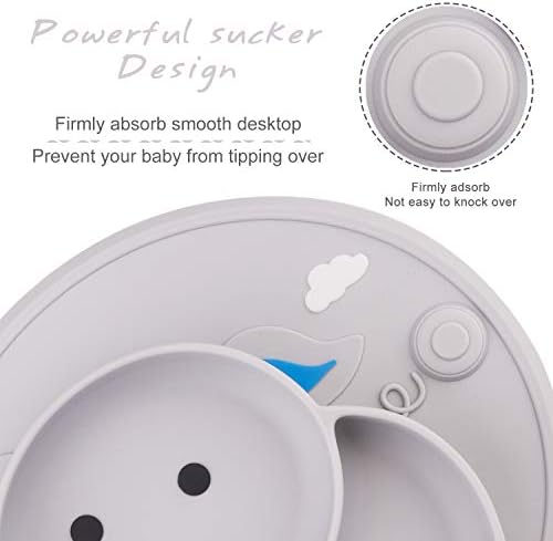 Baby Divided Plate Silicone- Portable Non Slip Child Feeding Plate with Suction Cup for Children Babies and Kids BPA Free Baby Dinner Plate Microwave Dishwasher Safe