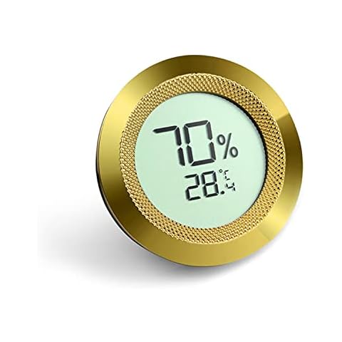 Digital Hygrometer,Calibrable Digital Thermometer Hygrometer,Humidor Hygrometer,Gold Round Zinc Alloy,Thermo-Hygrometer Monitor Cigar Box/Guitar Case/Mason Jar/Indoor/Greenhouse/Wine Cellar/PetRoom Cover