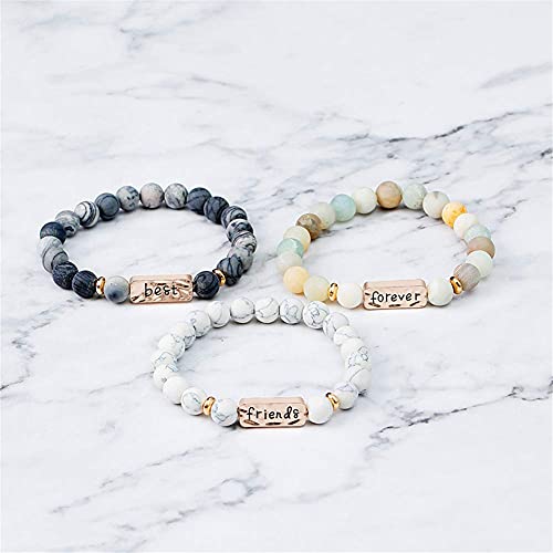 Yinris 3 Pcs Natural Volcanic Stone Friendship Bracelets Handmade Beaded Stretch Bracelets (Bra000001 (Best Friends Forever) #TOP7