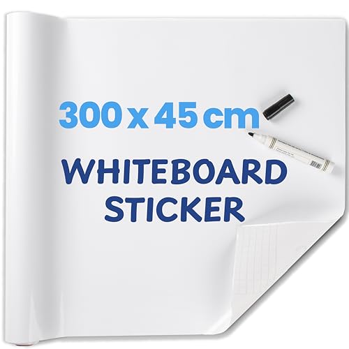 HeatPomelo Whiteboard Sticker for Wall 300 x 44 cm Peel and Stick Dry Erase White Board Roll Stain-Proof Self-Adhesive Whiteboard Paper for Home Office