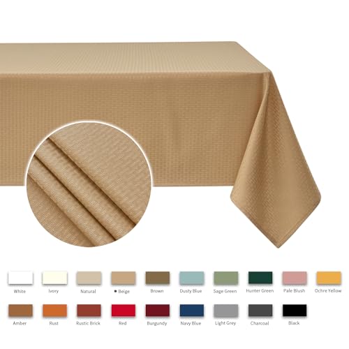 Image of maxmill Square Tablecloth Weaved Texture Stain Resistant Waterproof Wrinkle Resistant Washable Soft Table Cloth, Decorative Fabric Table Cover for Dining Room Dinner and Parties, 52 x 52 Inch, Beige