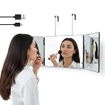 LN COZY CORNER 360° Trifold Mirror with Adjustable Height Hook, 3 Way Folding for Hair Cutting, Self Hairdressing & Makeup, Portable Hanging Barber Mirror (With Lights)