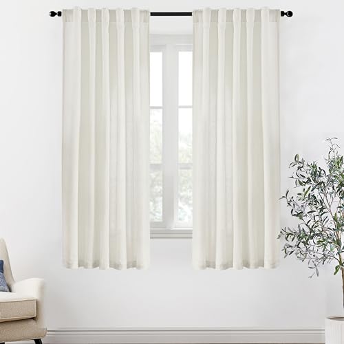 Image of XTMYI 68 Inch Curtains 2 Panel Set,Linen Boho Semi Sheer Curtains for Bedroom Living Room,40x68 in Long,Cream Ivory Off White