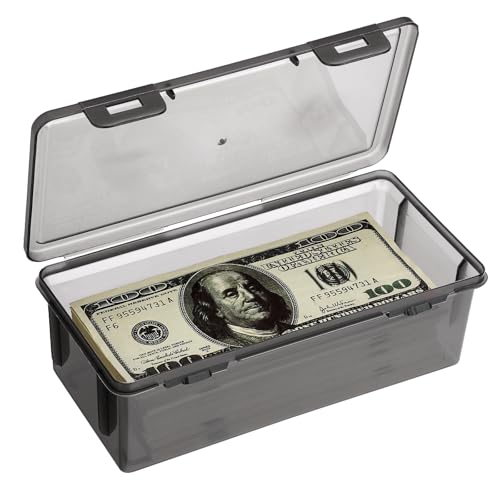 Hipiwe Plastic Cash Money Box Black Currency Tray Organizer with Lid