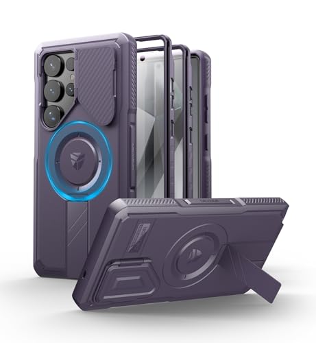 Image of Dexnor for Samsung Galaxy S25 Ultra Case with Camera Cover & Adjustable Kickstand & Built-in Screen Protector, Magnetic Rugged Shockproof Bumper Cases Heavy-duty Protective Cover (2025),Phantom Purple