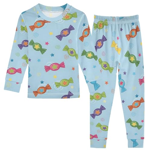 Pajama Sets Long Sleeve Candy Pattern with Stars Soft Comfy Sleepwear 2 Piece PJS 3-8T
