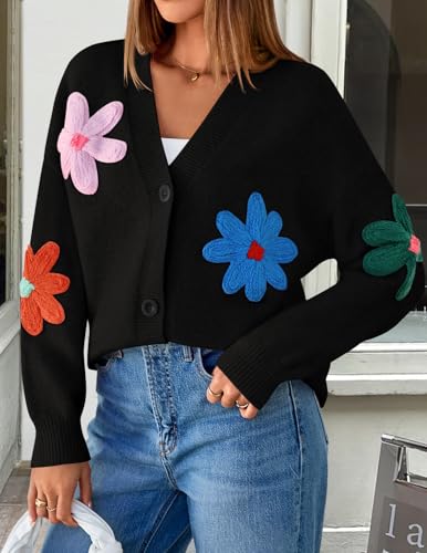 ZESICA Womens Fall Floral Cardigan Sweaters 2025 Casual Long Sleeve Open Front Button Down V Neck Knit Sweater4