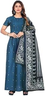 Trendy Women’s Pure Cotton Nighty with Dupatta Set – Printed Long Maxi Night GownBlue L Price In India