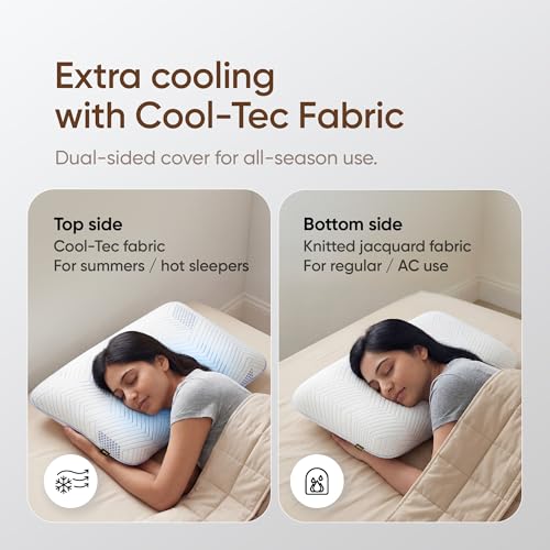 Image of Frido Latex Pillow with Cooling Cover |100% Natural Latex Orthopaedic Pillow for Neck & Shoulder Pain Relief |Reversible Cooling Design with Air Vent Holes | for Side & Back Sleepers | Pack of 2