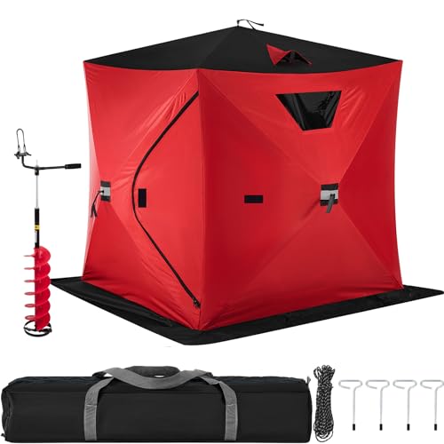 VEVOR Ice Fishing Shelter, 2 Person Ice Fishing Tent, Pop up Ice Shanty Insulated Tent with Carrying Bag, Ice Anchors and Free High End Ice Drill Auger(8 inch Diameter)