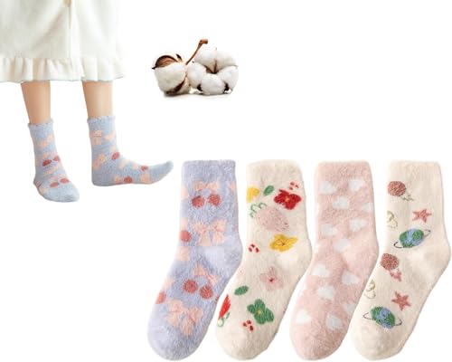 CHUNFO Womens Warm Socks Crew Fuzzy,Cute Patterned,Coral Fleece,Sleeping Floor,Pregnancy Size5-9