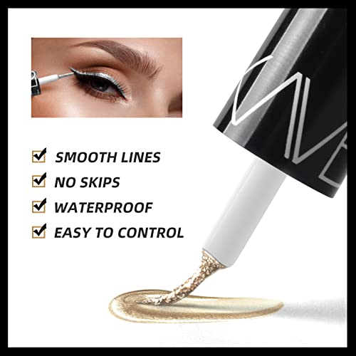 Go Ho Glitter Liquid Eyeliner Colorful Set,5 Colors Metallic Shimmer White Silver Gold Diamond Eye Liner,Glitter Eyeliner Eyeshadow Shine,Waterproof Long Lasting Glow Sparkle Eye Glitter Makeup thumb #6