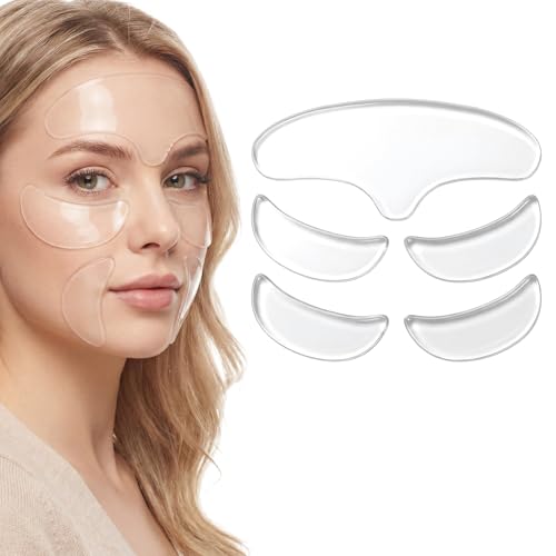 5 Pcs Anti-wrinkle Patches Facial Wrinkle Patches Reusable Silicone Forehead Wrinkle Pads Wrinkles Silicone Patch Moisturizing Firming Fine Line Pads Overnight Wrinkles Moisturizing Pad for Women Men