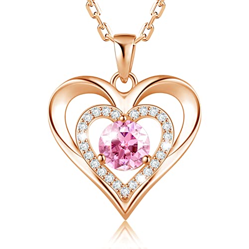 Jowaia 925 Sterling Silver Heart Necklace For Women Love Pendant Shiny Large Tourmaline Birthstone Necklace Jewelry Valentine's Day Birthday Mothers Day Gifts For Mom Her Women Girls Wife Girlfriend #TOP25