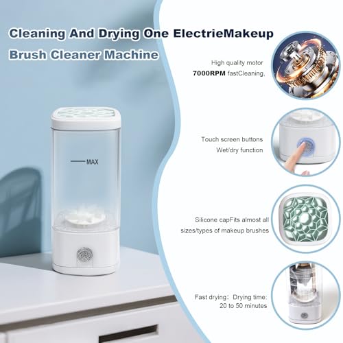 AiDwell 3-in-1 Electric Makeup Brush Cleaner with Dryer & Holder, USB Powered Automatic Cosmetic Brush Cleaning Machine, 7000 RPM Deep Clean for All Brushes & Sponges
