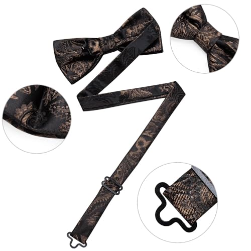 Corbata de moño Paisley preanudada con pañuelo y gemelos miniatura 7