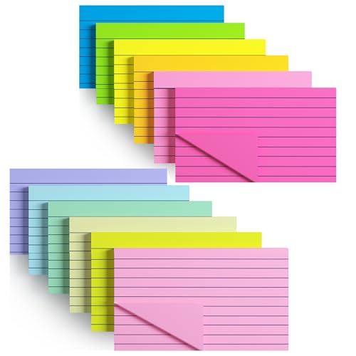 12 Pads Lined Sticky Notes, 3X5 in, 12 Colorful Large Ruled Memo Pads with Strong Adhesive,Sticky Note with Lines for Home, Office,School and Notebook(75 x 127 mm)