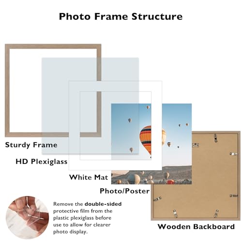 Image of JCJMY 18x18 Picture Frame Rustic Brown with 14x14 Mat, Display Photo 14x14 with Mat or 18 x 18 Without Mat, Wall Hanging Large 18x18 Poster Frame with Shatter Resistant Plexiglass, Rustic Brown