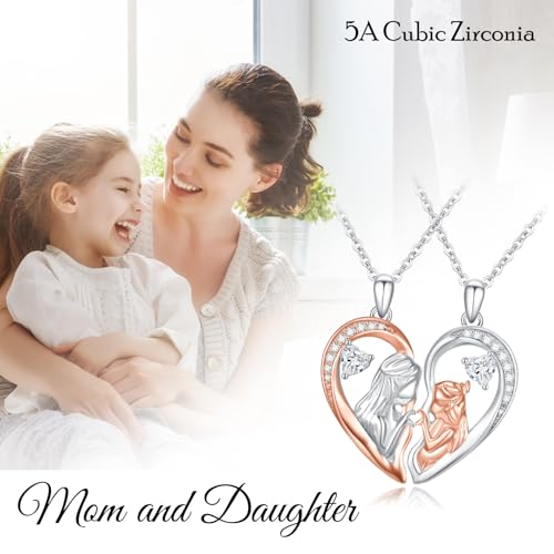 TUGHRA Mother and Daughter Necklaces Set 925 Sterling Silver Mom Daughter Pendant Necklace Matching Necklace for 2 Dainty Couples Jewelry Gifts for Mothers Day Birthday Christmas Day2