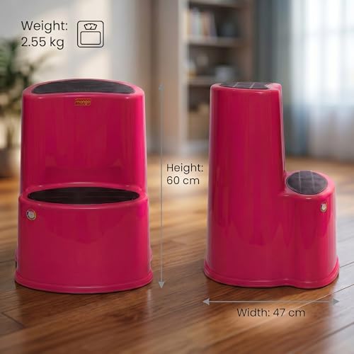 Image of Multipurpose Step Stool with Anti-Skid Surface for Home, Kitchen & Office | Premium Plastic Ladder Stool | 220 kg Hight Weight Load Capacity | 60 x 47 x 51.5 cm  (Pink)