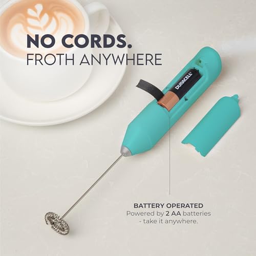 Image of Zulay Kitchen Powerful Milk Frother AA Batteries Included - Ultra Fast Handheld Drink Mixer with Stainless Steel Whisk Stirrer for Coffee, Protein, Matcha & More, Frother Wand Electric Frothmate Aqua