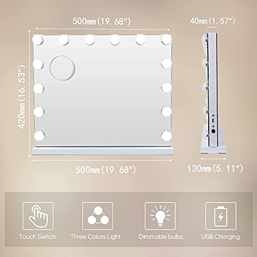 Hansong Vanity Mirror With Lights And Bluetooth Hollywood Makeup Vanity Mirror With 14 Bulbs 3 Color Lighting Modes Lighted Makeup Mirror With Usb Charging Port #TOP6