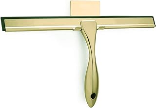 OPERNEE Shower Squeegee with Self Adhesive Hook, 14 Inches Stainless Steel Squeegee Cleaner, All-Purpose Window Scraper for Bathroom Doors, Mirror, Windows and Car Glass, Light Gold