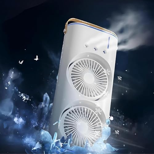 Image of Aluan Portable Double Ended Mist Spray Fan for Summer Room Cooling, USB Rechargeable Mini AC Air Cooler Misting Fans for Home,Table | Electric Cooler With 280ml Water, 7colors Led Remote (White)
