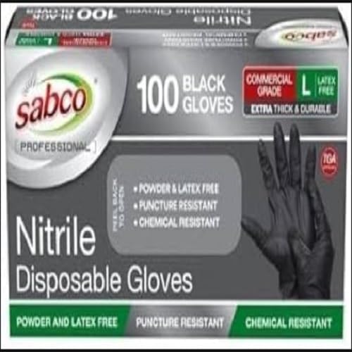 Sabco Nitrile Disposable Gloves, 100 Black, Large Garden