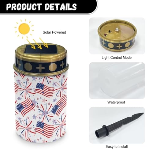 Image of Poceacles American Flag Fireworks Print Cemetery Candle Grave Lights Outdoor Waterproof Decoration Pathway Lights Garden Solar Candle for American 250th Independence Day Decor