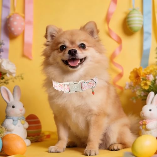 Image of Easter Day Dog Collar, UP URARA PUP Easter Bunny Adjustable Pet Collar with Quick Release, Colorful Rabbits Dog Collars for Small Medium Large Dogs