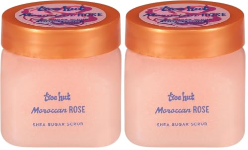 Image of Tree Hut Mini Moroccan Rose Shea Sugar Scrub, Exfoliating & Hydrating Body Scrub with Shea Butter & Essential Oils, Smooth Skin, For All Skin Types, Vegan, Travel Size, 3.4 oz (Pack of 2)
