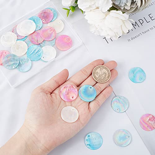 SUNNYCLUE 1 Box 40Pcs Shell Charms Seashell Charm Capiz Shells Slices AB color 25mm Flat Round Blue Pink Sea Summer Ocean for jewellery Making DIY Wind Chime Earring Supplies - Image 3