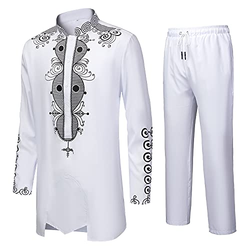 YND Men’s 2 Piece Dashiki Set African Shirt and Pants, Outfit with Gold Print2