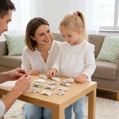 13 Stück Baby Haarspangen Zweilagiges Design, Haarschleifen für Mädchen pour Cheveux Fins Et Fragiles, Stoff Haarspangen Mädchen Pour Petites Filles et Adolescentes(Cremeweiß)