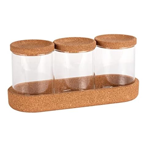WENKO Tarros de almacenamiento Apiro con tapas y bandeja de corcho Cover