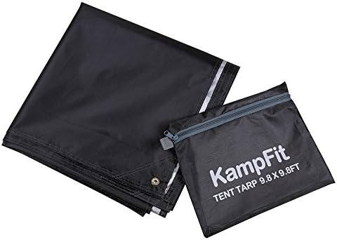 KampFit 9.8'x9.8' Waterproof Tent Tarp with 6 Pcs Ultralight Tent Stakes, Black