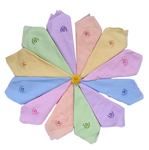 Image of ANTONIA Personalized Cotton Women's Handkerchiefs with Embroidered Initials, Assorted Colours (33 cm x 33 cm)