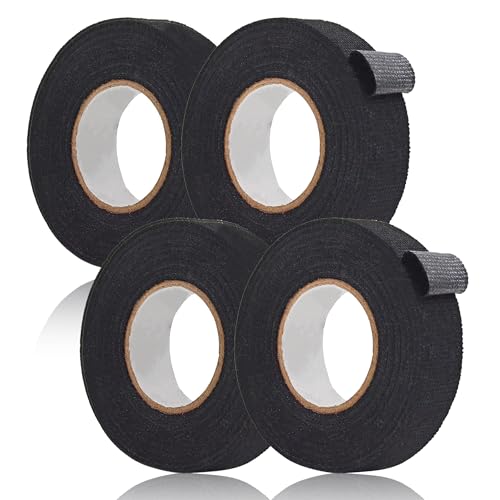 Rayconup Lot de 4 rubans adhésifs en tissu noir - Pour faisceau de câbles de voiture - 19 mm x 15 m