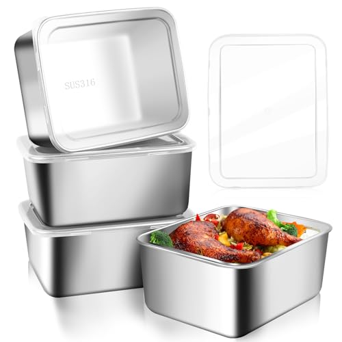 LWAIX Aufschnittboxen für Kühlschrank Edelstahl Lebensmittel Aufbewahrungsbox 4Stk Frischhaltedosen mit Deckel Dosen zum Einfrieren Luftdichte...