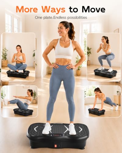 Image of Vibration Plate Exercise Machine for Lymphatic Drainage, 200 Speeds Vibrating Fitness Platform for Full Body Workout and Weight Loss, 300 Lbs Capacity with Resistance Bands for Women Men