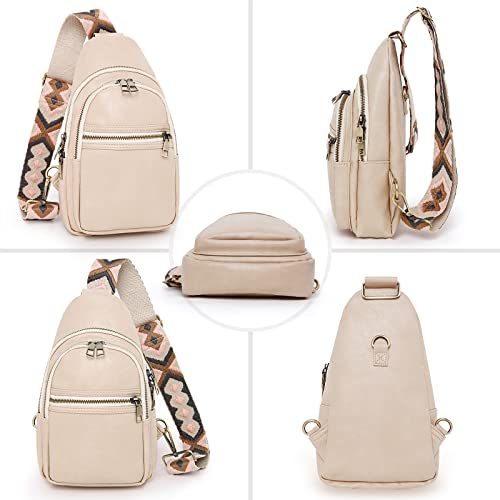 Yzfsm Sling Bag For Women Pu Leather Sling Bags For Women Crossbody Small Sling Backpack Multipurpose Chest Bag For Women (Beige) #TOP6