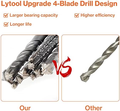 Lytool SDS Plus Hammer Drill Bit 10PCS (5mm~12mm), Cross Drill Bits, Concrete Drill Bit, for Granite, Walls, Ceramic Tile, Stone
