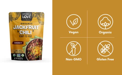 Kitchen and Love, Jackfruit Chunky Chili, Organic, Fully Cooked, Versatile Plant Based Meat Alternative, Gluten Free, Ready in 90 seconds, High in Fiber, Non GMO Verified, Kosher, Vegan, Easy to Prepare Quick Meal 8 Oz (Pack of 6) - Thumbnail 2