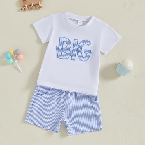 Toddler Infant Baby Boy Summer Outfit Letter Short Sleeve Elastic Stripes Shorts Brothers T-shirt 2Pcs Set4