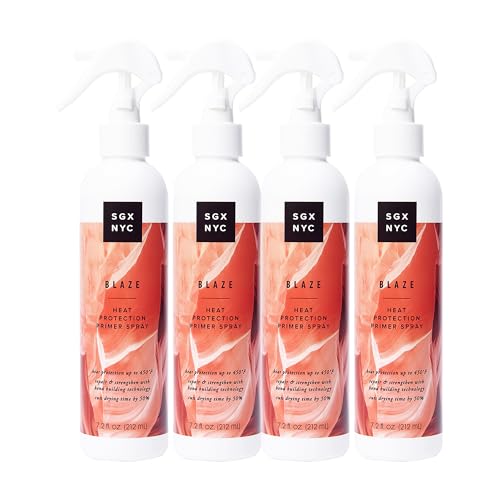 SGX NYC Blaze Heat Protection Primer Spray - Leave-In Heat Protection Spray for Hair - Infused with Ceramides - Revitalizes Damaged Hair - 4 pc