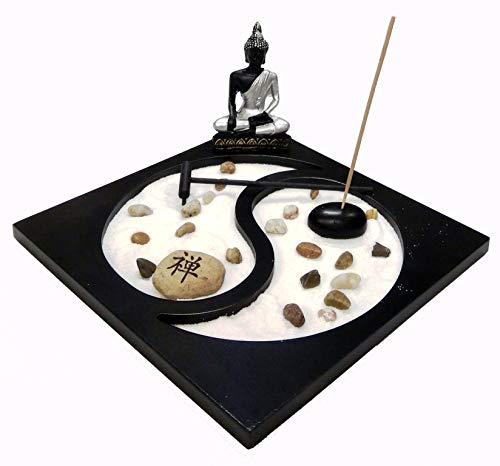 ICT Jardín Zen de Mesa Estatua Buda portavelas Quemador para Incienso decoración asiática y Ambiente