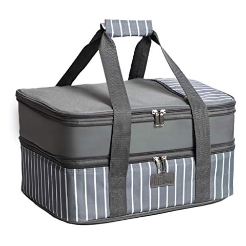Fun Elements Casserole Carrier, Expandable Insulated Casserole Carriers for Hot or Cold Food, Lasagna Lugger for Parties, Fits 9" x 13" Baking Dish, Grey Cover