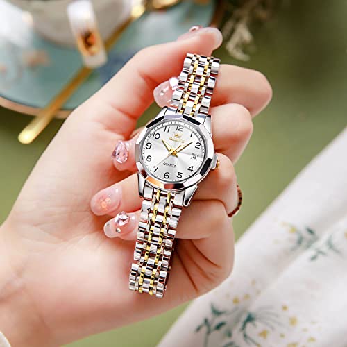 Image of OLEVS Womens Watch Fashion Dress Diamond Female Watches for Ladies Analog Quartz Stainless Steel Waterproof Luminous Day Date Two Tone Wristwatch