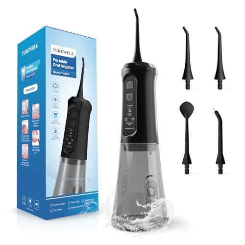 TUREWELL Jet Dentaire Hydropulseur Portable 310 ML avec 5 Modes, 4 Buses, Rechargeable Hydropulseur Dentaire Étanche IPX7 Pour La Maison et Les Voyages, Améliore la Santé Dentaire TUREWELL Jet Dentaire Hydropulseur Portable 310 ML avec 5 Modes, 4 Buses, Rechargeable Hydropulseur Dentaire Étanche IPX7 Pour La Maison et Les Voyages, Améliore la Santé Dentaire